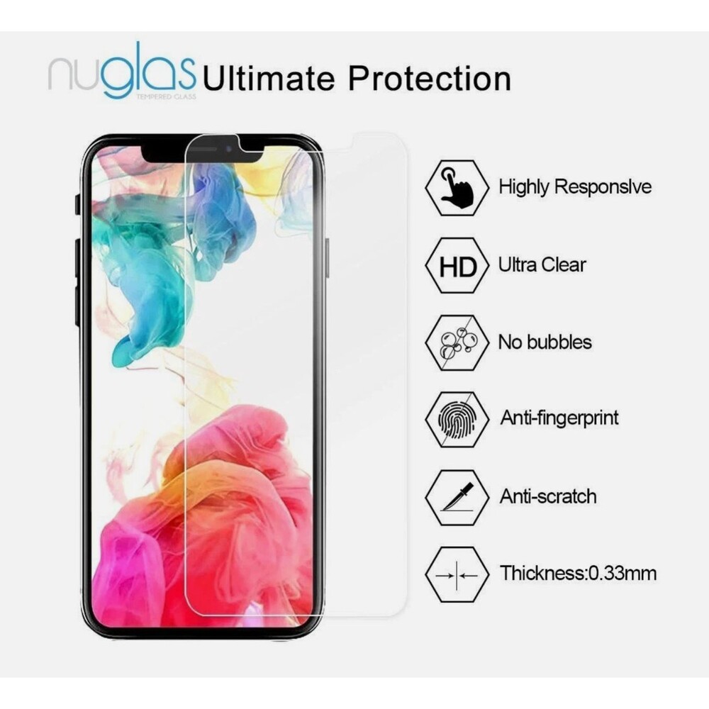 Nuglas Crystal Clear Tempered Protective Apple iPhone X/XS Screen Glass 2Set NIP